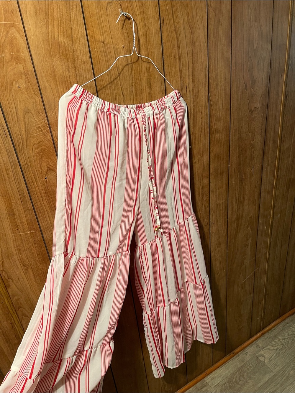 Women’s Wide Leg Tiered Pants - Red Stripe